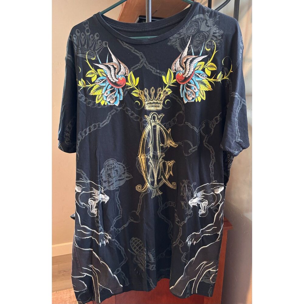 VTG Y2K Christian Audigier Black Panther Monogram T-Shirt Sz XXL